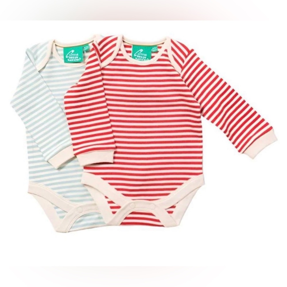 Little Green Radicals Red and Light Blue Striped Bodysuits, 0-3 months